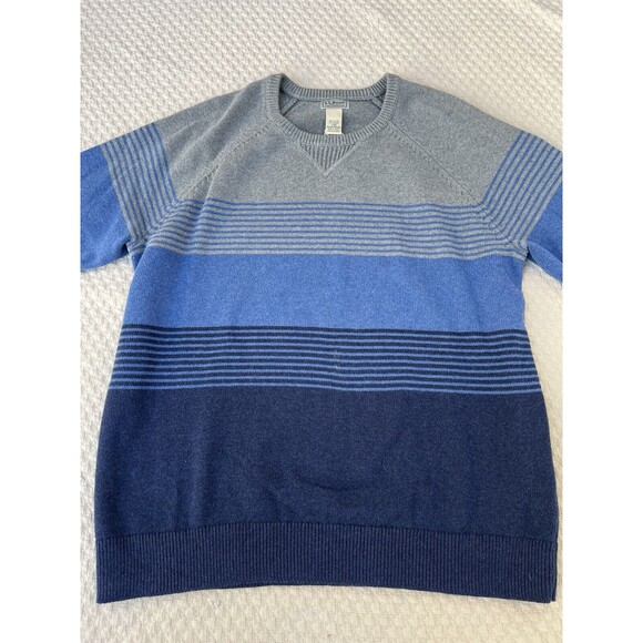 LL Bean Sweater‎ Men's Size Large Striped Blue Gray Cotton Cashmere Blend V-Neck - Picture 3 of 14